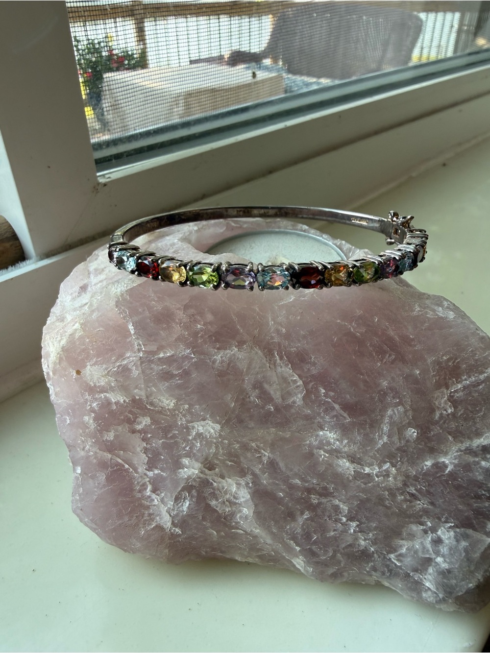Multicolored Gemstone Sterling Silver Bangle Bracelet